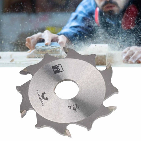 4 Inch 6 Tooth Carbide Biscuit Joiner Blade With 22mm Bore, woodworking use in background
