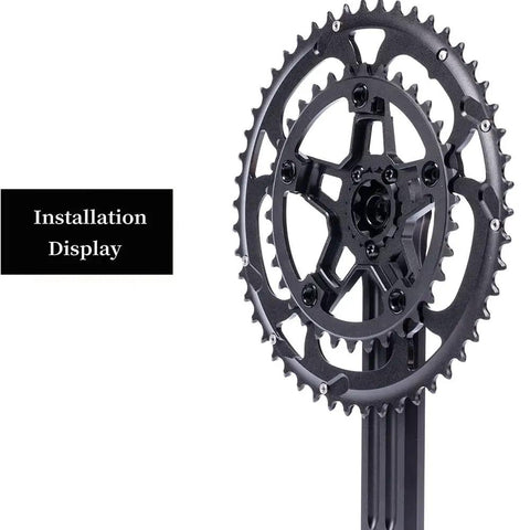 110 BCD Aluminum Bike Chainring Set With Pin 5 Bolt Double Round For Road Bikes shown on installation display