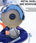 3 Inch Pneumatic Cut Off Tool with metal shields removing sparks, 5 Piece Cutting Disc Set, HSS Saw Blade visible
