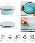 Collapsible Silicone Camping Bowl With Airtight Lid 1200ml shown expanded and collapsed, highlighting airtight button detail.