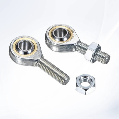 2 Pack POSA10 Rod End Bearing M10x1.5 Right Thread Self Lubricating Steel Joint With Jam Nuts, shown with two rod ends