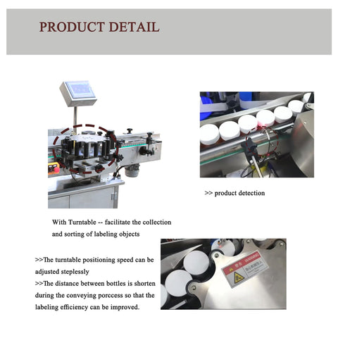 Top Shelf Automatic Vertical Labeling Machine For Round Bottles Smooth Circumferential Wrapping Roll Out Crimp Free Labels Every Time With Our Hassle Free Three Point Turntable Shop Tested Performance, focusing on the turntable and labeling process.