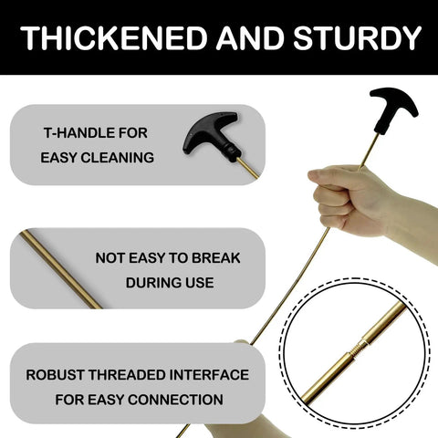 Close-up of detachable brass rods with T-handle from Must Have All In One Airgun Cleaning Kit For 177 And 22 Calibers Rifle And Pistol Bore Brush Set