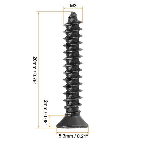 M3 x 20mm Wood Screws Phillips Flat Head Carbon Steel Self Tapping Black Oxide 200 Pcs Built Tough For Hardwood Projects