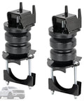 Pair of black FR1504E-compatible rear suspension bump stop assemblies with mounting brackets for Ford F-150