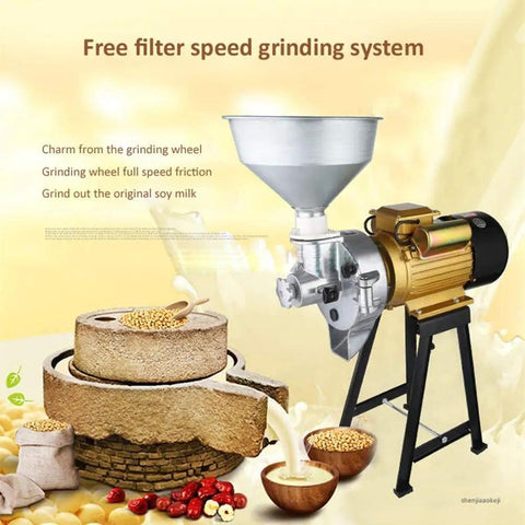 High Power 3500W Grain Mill Grinder For Dry And Wet Grinding, Stainless Steel Food Grade Mill With Funnel and Grinding System
