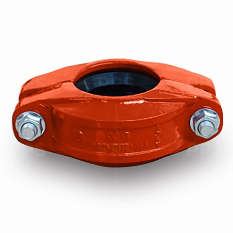 2 Inch Grooved Rigid Pipe Coupling For Wet And Dry Systems Ductile Iron With Orange Finish Meets ANSI AWWA C606 500 PSI Rating