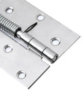 Close-up of a stainless steel Set Of Six Self Closing Spring Door Hinges Heavy Duty 4 Inch Spring Loaded Door Hardware For Home Office Or Garage Durable Quiet Operation Screws Not Included.