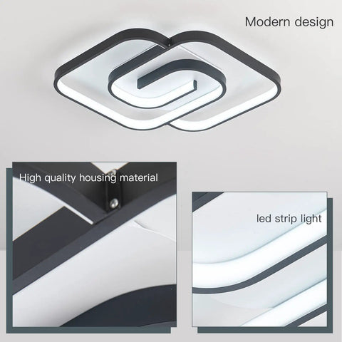 Ultra Sleek Modern Led Ceiling Light Fixture Black Square Flush Mount 20 Inch 48W 6000K Cool White Brightness