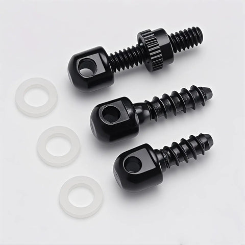 Badass Sling Swivel Studs Kit Featuring Six Heavy Duty Wood Bolt Mounts And Rifle Shotgun Tapping Screws For Dead Sure Grip On Your Favorite Firearm And Handgun showing three black swivel studs and washers.