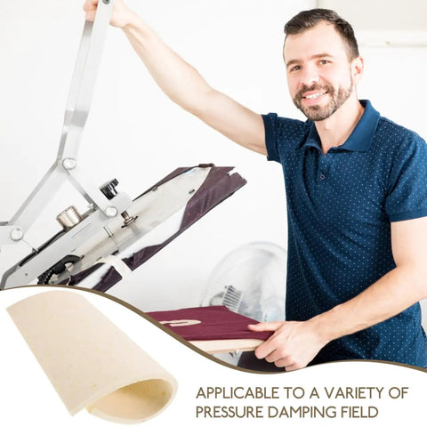 Man using Heat Press Mat 14.96 By 11.41 Inches Wear-Resistant Sponge Pad For Even Pressure in crafting machine.