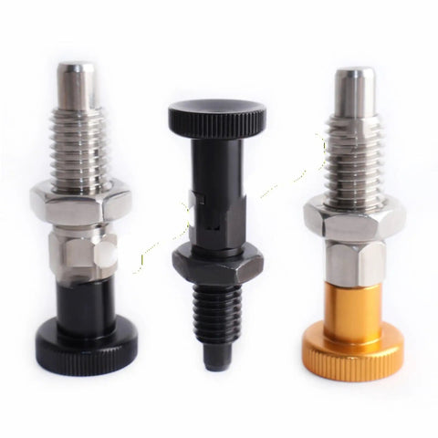 Heavy Duty Stainless Steel Indexing Pins And Self Locking Plungers With Coarse Thread Nuts In M6 M8 M10 M12 Sizes Plus Black Knobs for jigs