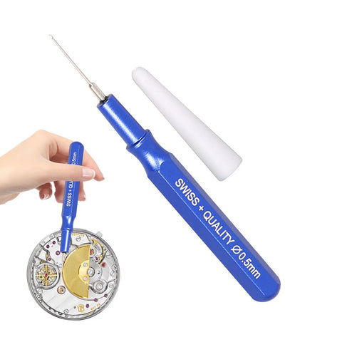 Pro Grade Watch Oil Pen Tool for Precision Lubrication Easy Needle Oiler Kit, blue aluminum handle, lubricating watch gear