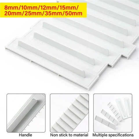Nonstick Biscuit Mold With Integrated Cookie Cutter Press And Scale Ruler, multiple sizes shown for even thickness baking