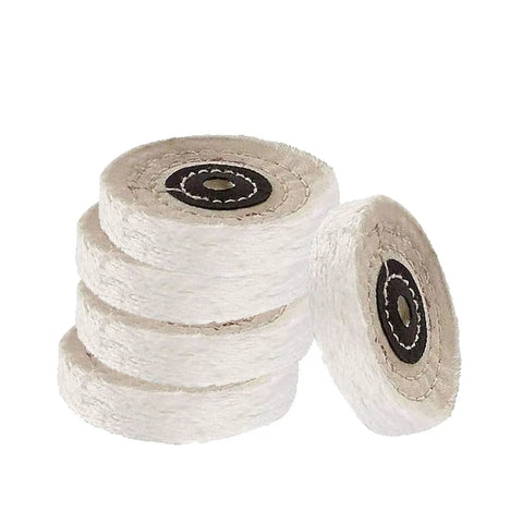Five Piece Cotton Buffing Wheel Set, Three Inch Diameter With Three Eighths Inch Arbor Hole, Fifteen Millimeter Thick Polishing Wheels
