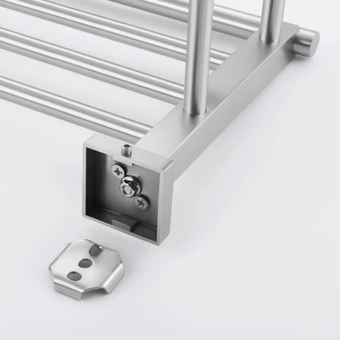 Close-up view of the Rustproof Double Towel Rack With 23.3 Inch Wall Mount Shelf in SUS304 Stainless Steel, brushed finish detail.