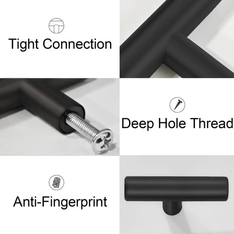 50 Pack Black Cabinet Knobs For Drawers And Doors 2 Inch Stainless Steel Handles And Pulls Durable Hardware Kit For Kitchen Dresser Bedroom Cabinets Includes Variety Screws For Easy Install, black T-bar knob with screw