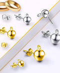 DIY Earring Making Kit With 240 Ball Post Studs Includes 60 Pairs Butterfly Earring Backs And 60 Pairs Spherical Earrings Three Sizes Of Posts Two Colors For Customizable Earrings gold and silver studs
