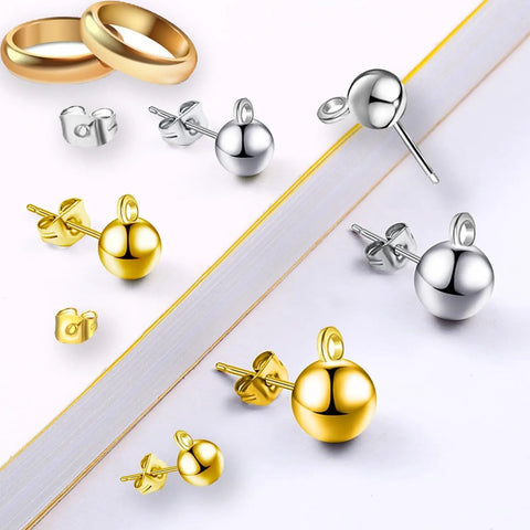 DIY Earring Making Kit With 240 Ball Post Studs Includes 60 Pairs Butterfly Earring Backs And 60 Pairs Spherical Earrings Three Sizes Of Posts Two Colors For Customizable Earrings gold and silver studs