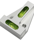 A22I T Type Level Meter, Mini Spirit Level Bubble Two Ways T Type in silver, showing two embedded level bubbles.