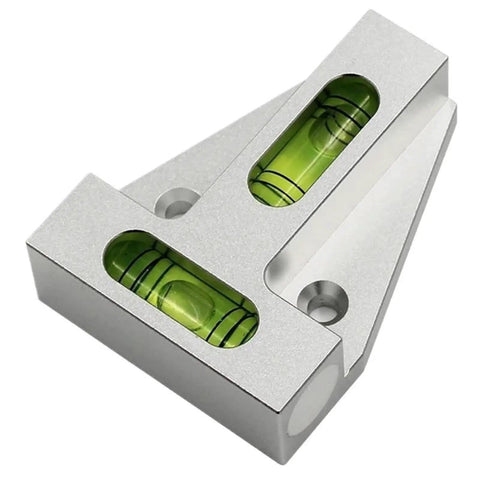 A22I T Type Level Meter, Mini Spirit Level Bubble Two Ways T Type in silver, showing two embedded level bubbles.