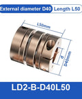 Heavy Duty Flexible Motor Shaft Coupler With Diaphragm Design For RC Cars And 3D Printers Made From Solid Aluminium, 40mm diameter, 50mm length.