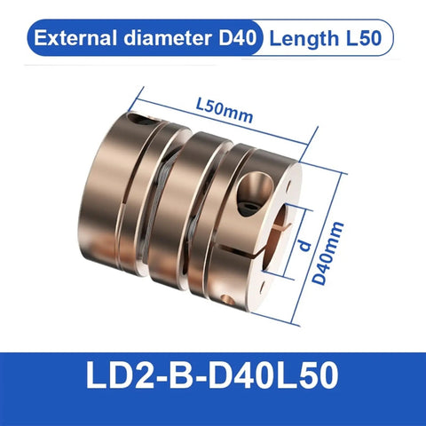 Heavy Duty Flexible Motor Shaft Coupler With Diaphragm Design For RC Cars And 3D Printers Made From Solid Aluminium, 40mm diameter, 50mm length.