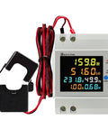 Dual Channel Single Phase Energy Meter On DIN Rail With LCD Display No Fuss Setup, Split Core CT, 100A, kWh Readout, Tracks Main And Sub Circuits, 6 In 1 Power Meter For Home, Office And Industrial Load Monitoring, LCD front view