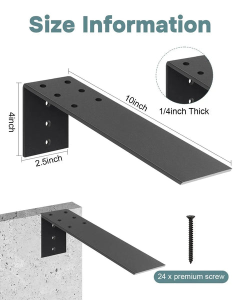 Rock Solid Heavy Duty Countertop Support Brackets 3 Pack With Screws, 10 Inch Hidden Steel Shelf Braces dimensions and features.