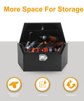 Heavy Duty Steel Thirty Six Inch Trailer Tongue Tool Box With Reinforced Lid showing tools inside, waterproof and anti-rust design.