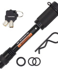 Extra Long Five Eighths Inch Trailer Hitch Lock Pin For Two Inch And Two And A Half Inch Receivers showing pin, keys, and clip