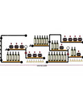 Industrial Iron Pipe Wine Rack For Home Bar Flex, vintage metal bottle organizer design layout with shelves and bottles.