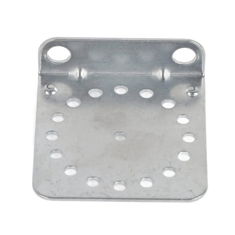 Close-up of Galvanized Angle Bracket from 10 Pack for Outdoor Electric Fencing System, weatherproof corner brace with mounting holes.