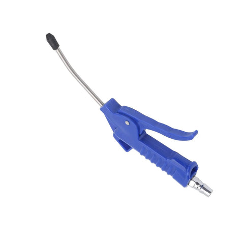 Heavy Duty Air Blower Gun With Thick Cushioned Grip Rustproof Abs Body And Interchangeable Tips For Kicking Dust Grease Dirt Off Trucks Farm Equipment Shop Tools And Engines Zero Hassle Workhorse Design, blue handle with metal nozzle.