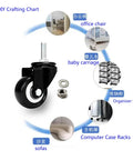 1.5 Inch Silent Office Chair Wheel Replacement Set 5 Piece, showing individual caster with 360-degree swivel and multi-use diagram