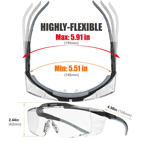 Anti Fog Lab Safety Glasses For Glasses Wearers Over Eyeglasses Clear And Tinted 2 Pack With Integrated Side Shields ANSI Z87.1 Plus UV400