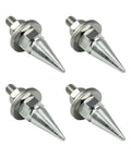 Dope Swap Proof Anti Theft License Plate Bolt Kit Featuring Sharp Spike Fasteners Universal Auto Hardware Set For Personal Rides Trucks SuVs And Street Machines In Silver with four spike fasteners.