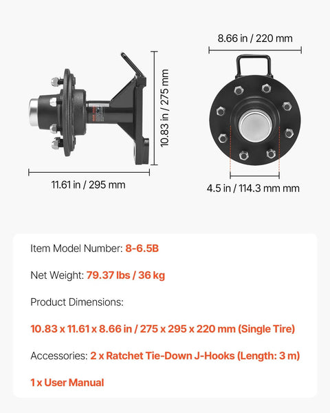 Tough As Nails 8 Lug Shipping Container Wheel Kit featuring beefy cold rolled steel axle for 20 to 40 foot units, showing dimensions.