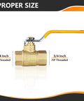 Two Pack Three Quarter Inch FIP Threaded Ball Valve Set With Brass Full Port Shut Off, Three Quarter Inch Female NPT Connections, Yellow Handle Easy Install, 600 WOG Water Oil And Gas