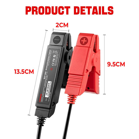 BST 360 Battery Tester With Bluetooth, 13.5cm clamp tester with 2cm wide jaws and 9.5cm body for 12V batteries