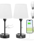 Set Of 2 Cozy Bedside Lamps For Bedrooms With 3 Color Temperatures From 2700K To 5000K USB C And USB A Charging Port And AC Outlet