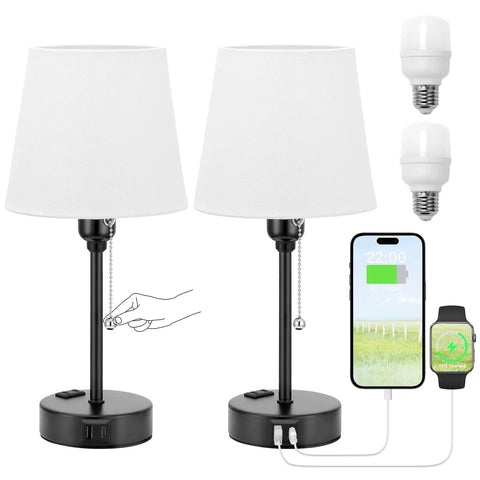 Set Of 2 Cozy Bedside Lamps For Bedrooms With 3 Color Temperatures From 2700K To 5000K USB C And USB A Charging Port And AC Outlet