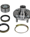 All In One Front And Rear Wheel Bearing Hub Assembly Kit For Four Lug Non ABS Fits Toyota Corolla 1993-2002, Chevy Prizm 1998-2002, Geo Prizm 1993-1997 Four Lug Hub Set showing components