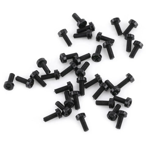 Rock Solid Nylon Hex Standoff Kit Featuring 250 Pieces Of M2 And M3 PCB Spacers With Snappy Threads and a crisp finish black screws scattered on white background.