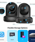 4MP ProHD Indoor WiFi Security IP Camera With Pan Tilt And Two Way Audio Night Vision Remote Viewing 90 Degree Wide Field Of View H265 30FPS Works With Alexa Cloud IP4M 1041B Black with built-in microphone, speaker, and storage options