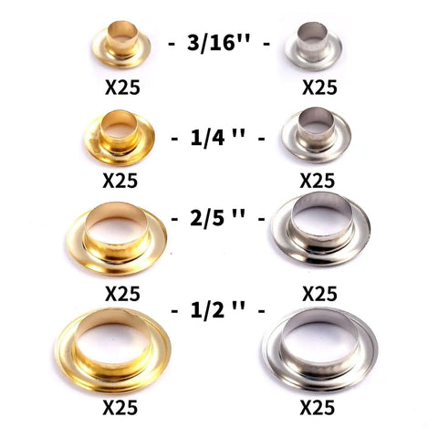 200 Sets Metal Grommets Eyelets With Washers And Storage Box In Gold And Silver Includes 1/4 Inch, 3/16 Inch, 2/5 Inch, 1/2 Inch Sizes