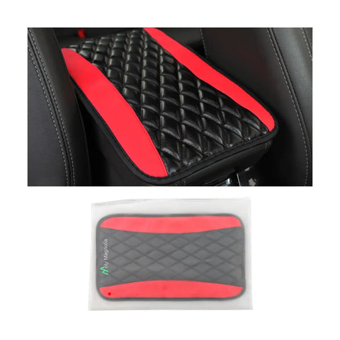 Fresh Fit Car Center Console Pad Red Waterproof Auto Interior Glow Up Heavy Duty PU Leather Armrest Cover on car armrest.