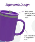 Close-up of 16 Oz Double Wall Insulated Desk Mug With Lid And Handle displaying ergonomic design and wide mouth opening.