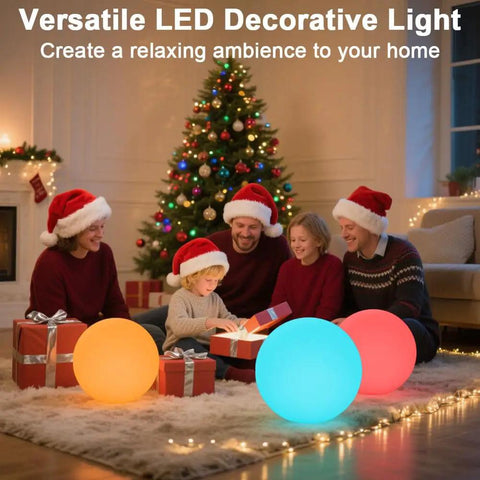 Family enjoying Christmas with 14 Inch LED Ball Light Outdoor Indoor Globe Lamp With Remote Rechargeable Dimmable RGB Orb