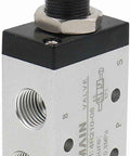 4R210-08 Hand Lever Air Valve With Mufflers, aluminum body, 5 way 2 position, manual pneumatic control, one quarter inch port
